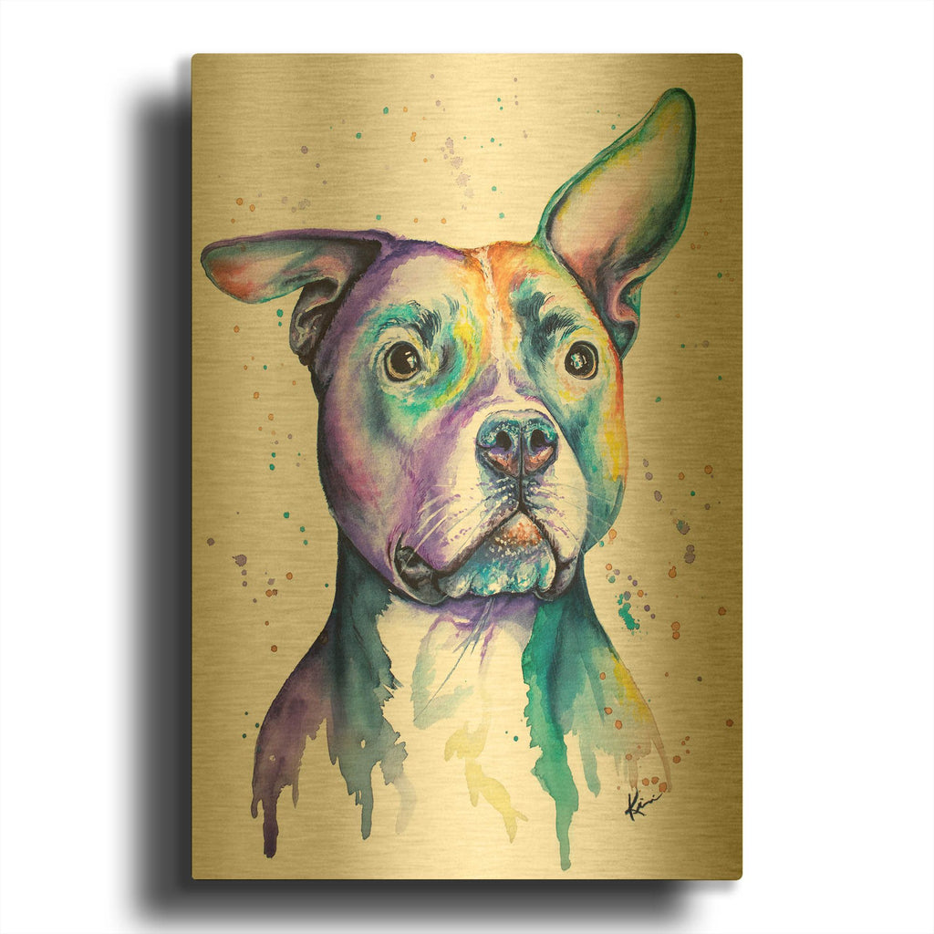 'Rainbow Dogs American Pit Bull Terrier' By Lindsay Kivi Gold Metal Wall Art