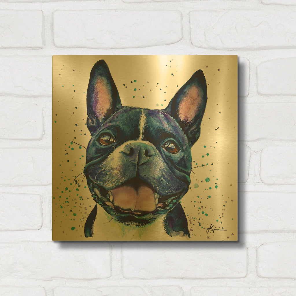 'Rainbow Dogs Boston Terrier' By Lindsay Kivi Gold Metal Wall Art