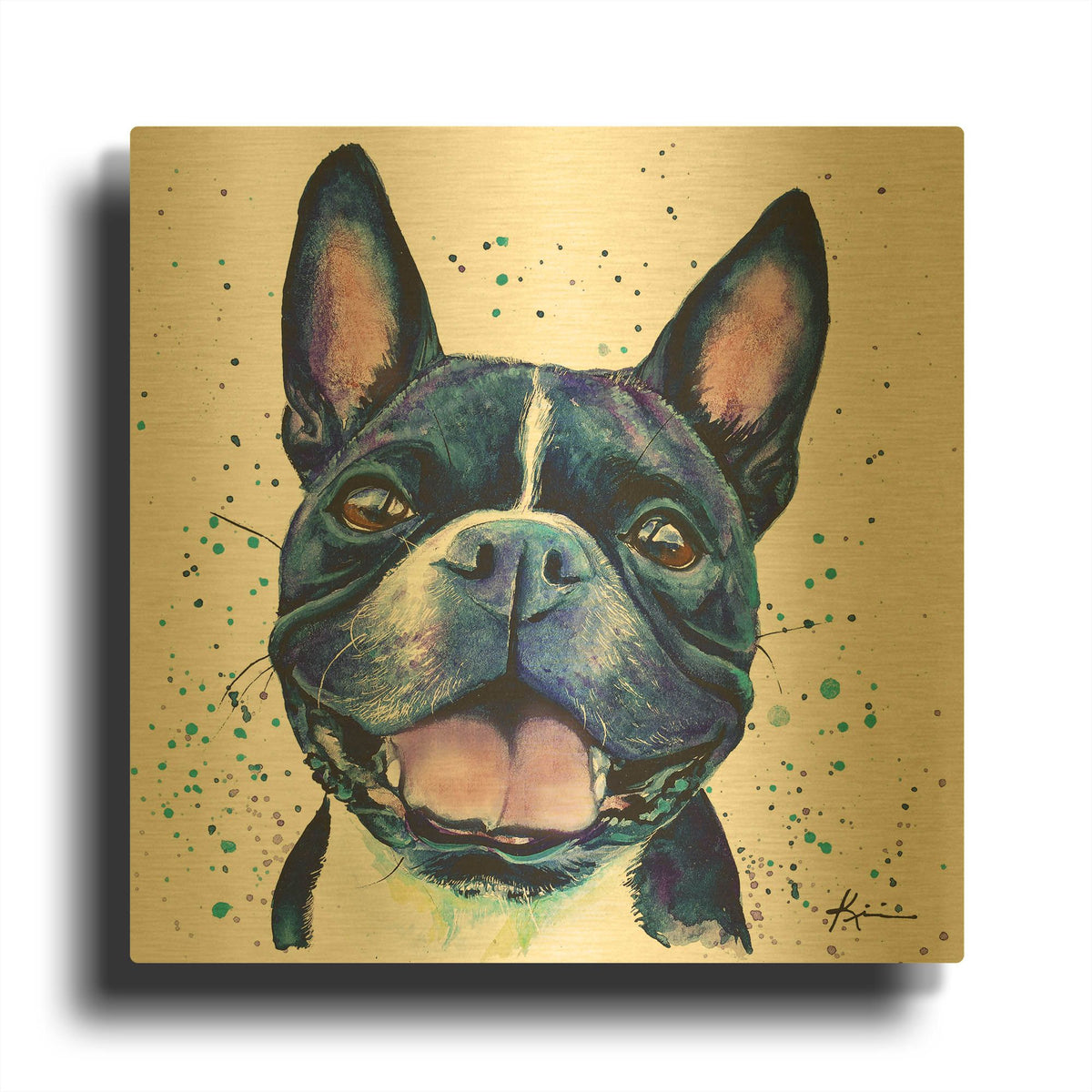 'Rainbow Dogs Boston Terrier' By Lindsay Kivi Gold Metal Wall Art