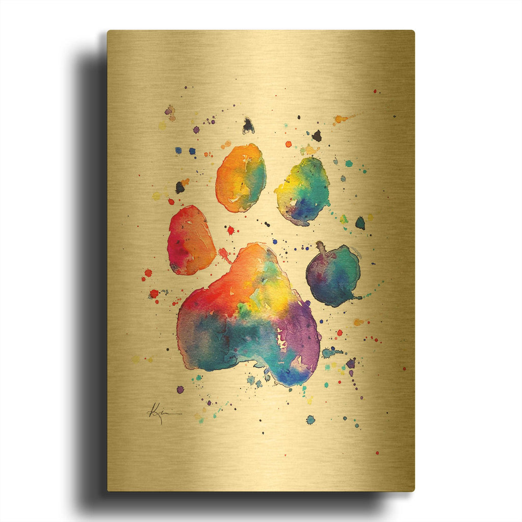 'Rainbow Dogs Colorful Paw' By Lindsay Kivi Gold Metal Wall Art