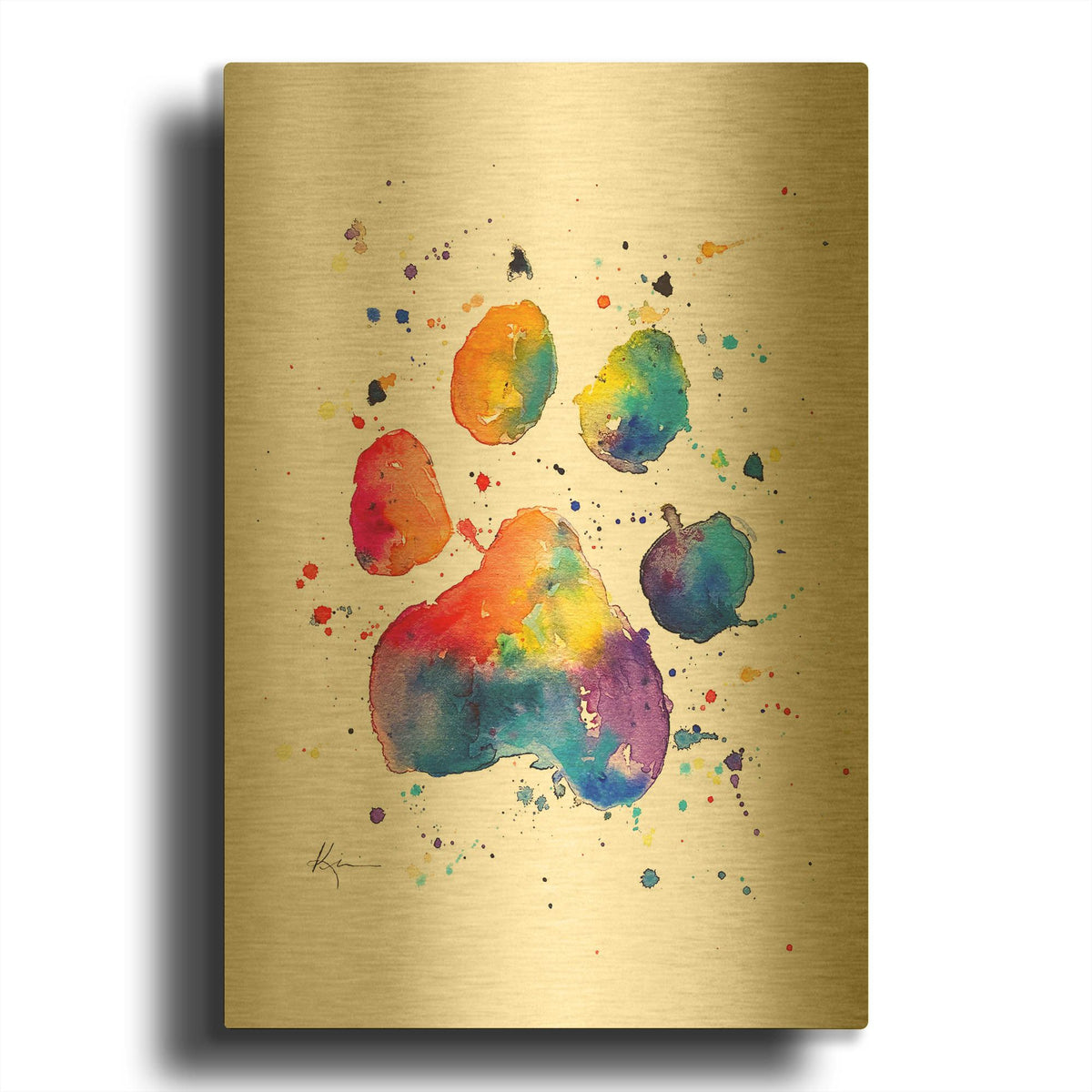 'Rainbow Dogs Colorful Paw' By Lindsay Kivi Gold Metal Wall Art