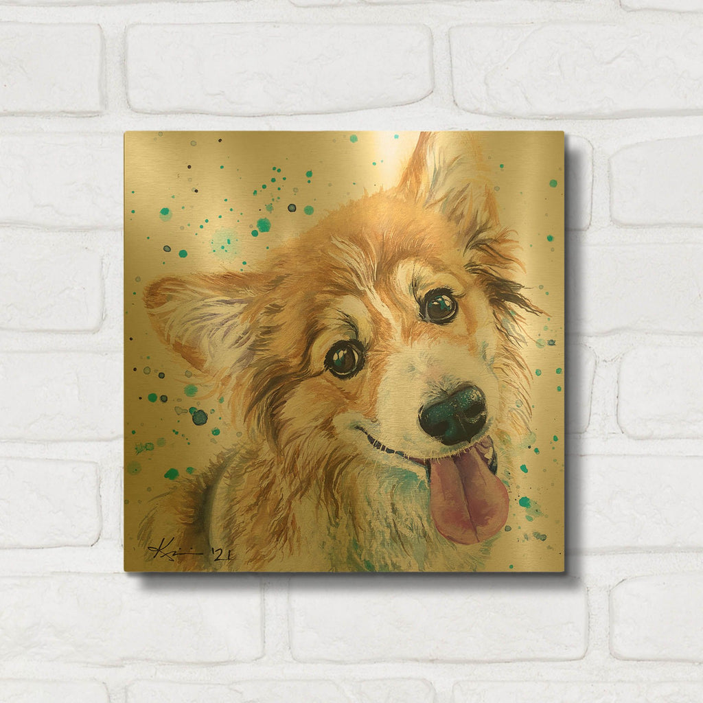 'Rainbow Dogs Corgi Puppy' By Lindsay Kivi Gold Metal Wall Art