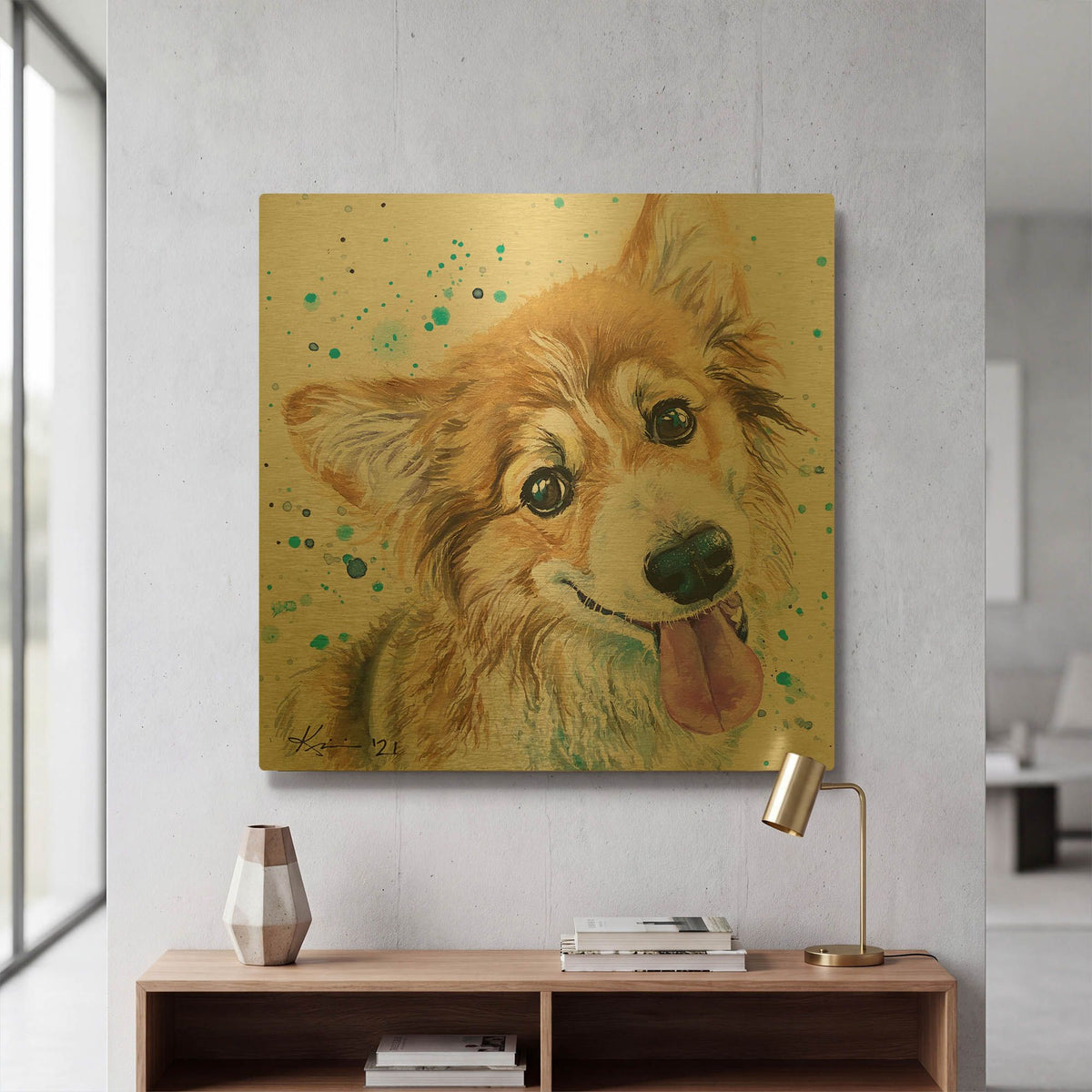 'Rainbow Dogs Corgi Puppy' By Lindsay Kivi Gold Metal Wall Art