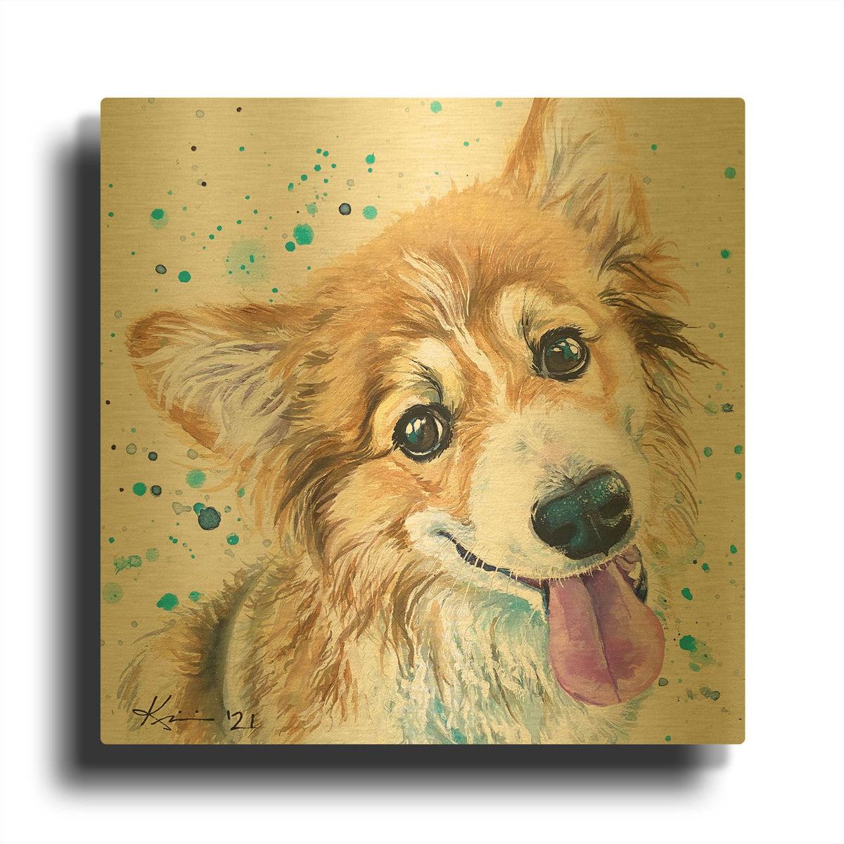 'Rainbow Dogs Corgi Puppy' By Lindsay Kivi Gold Metal Wall Art