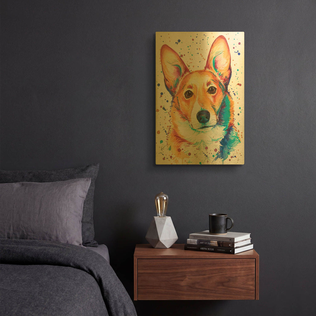 'Rainbow Dogs Corgi' By Lindsay Kivi Gold Metal Wall Art