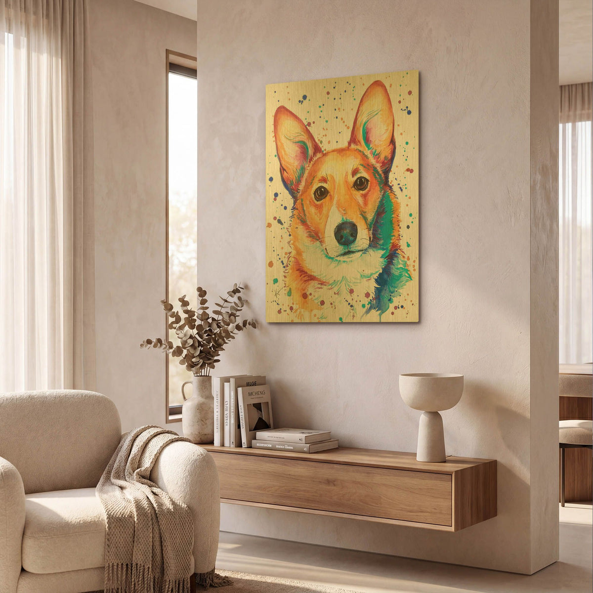 'Rainbow Dogs Corgi' By Lindsay Kivi Gold Metal Wall Art