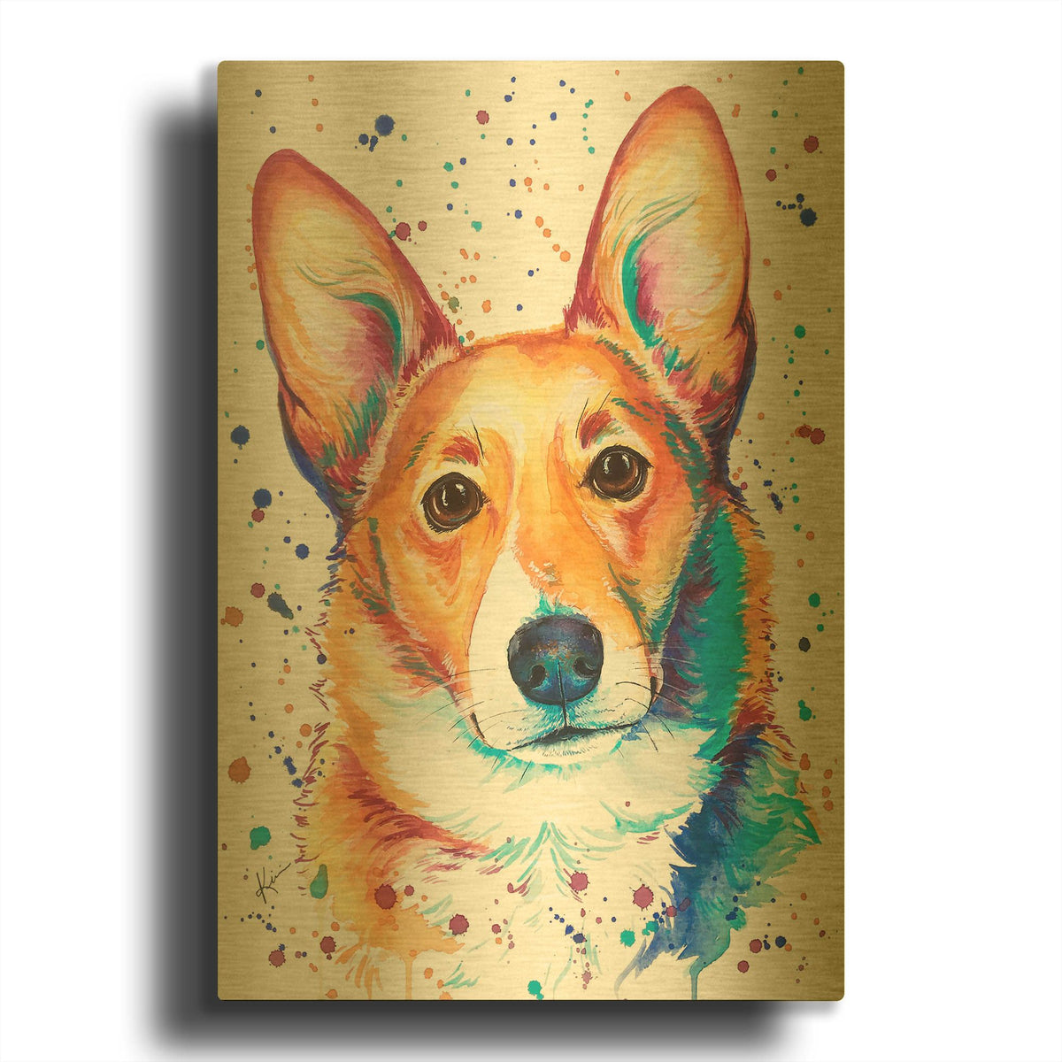 'Rainbow Dogs Corgi' By Lindsay Kivi Gold Metal Wall Art