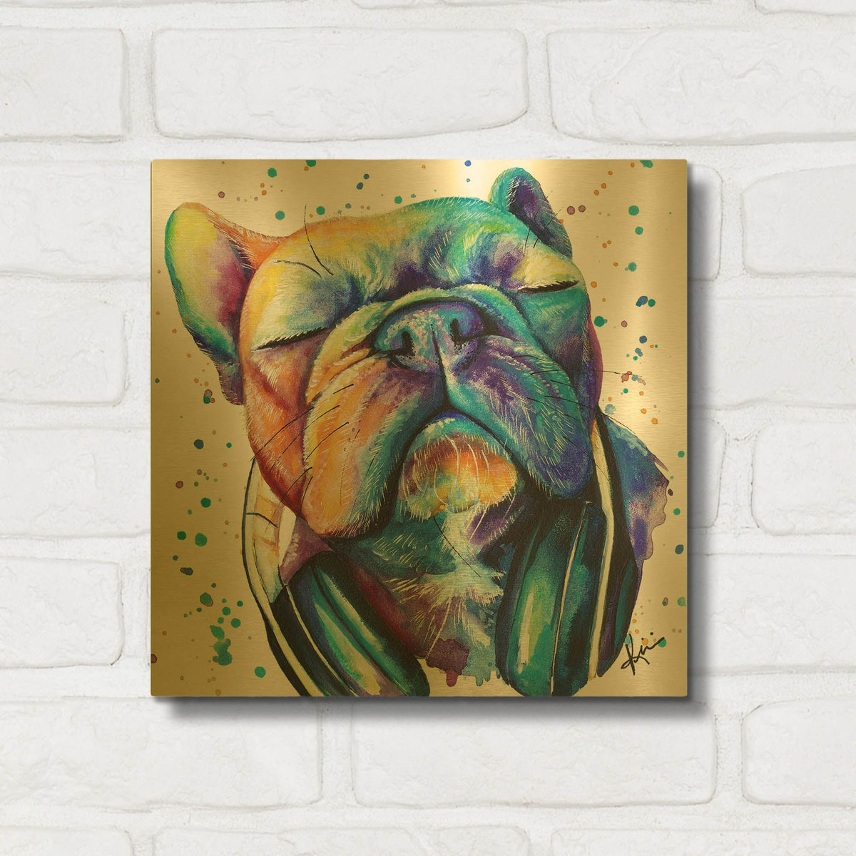 'Rainbow Dogs French Bulldog' By Lindsay Kivi Gold Metal Wall Art