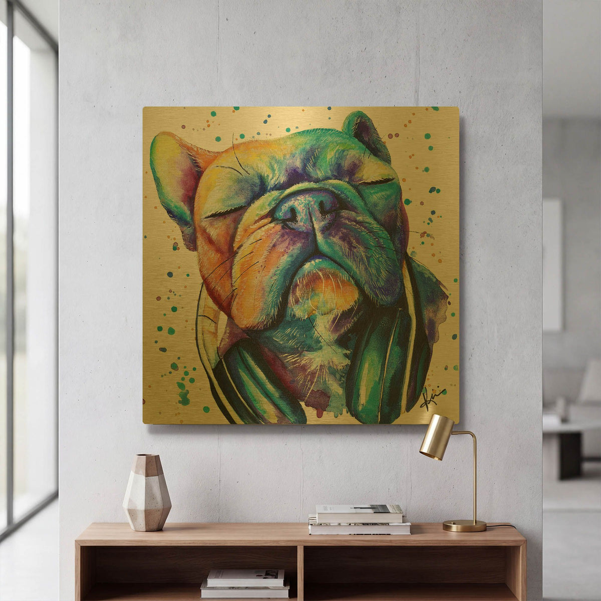 'Rainbow Dogs French Bulldog' By Lindsay Kivi Gold Metal Wall Art