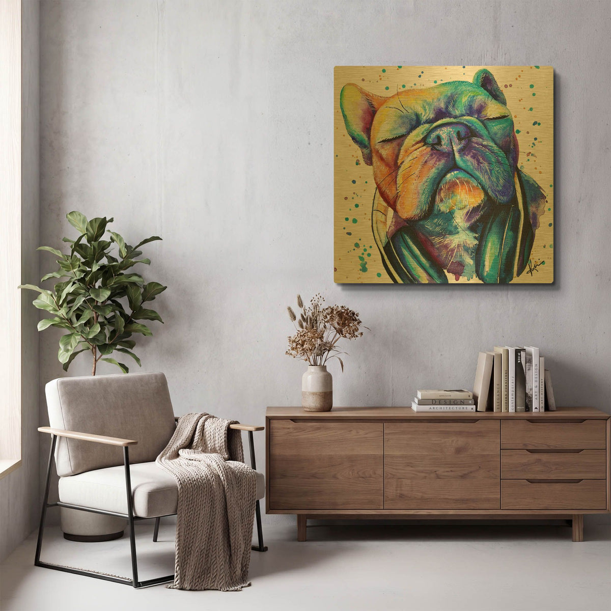 'Rainbow Dogs French Bulldog' By Lindsay Kivi Gold Metal Wall Art