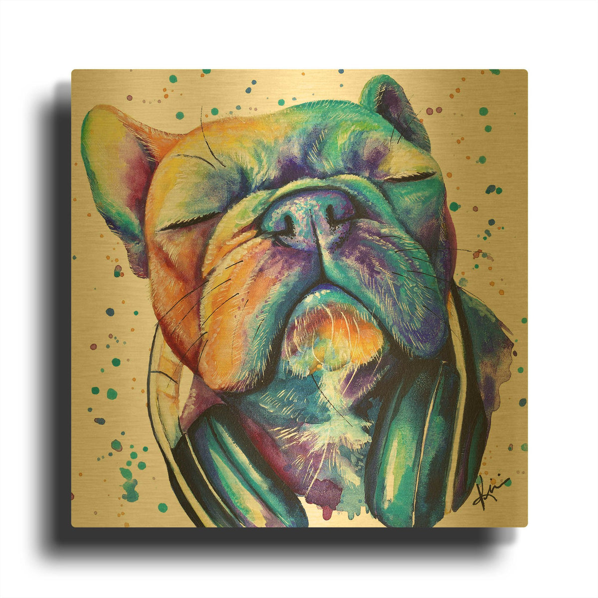 'Rainbow Dogs French Bulldog' By Lindsay Kivi Gold Metal Wall Art
