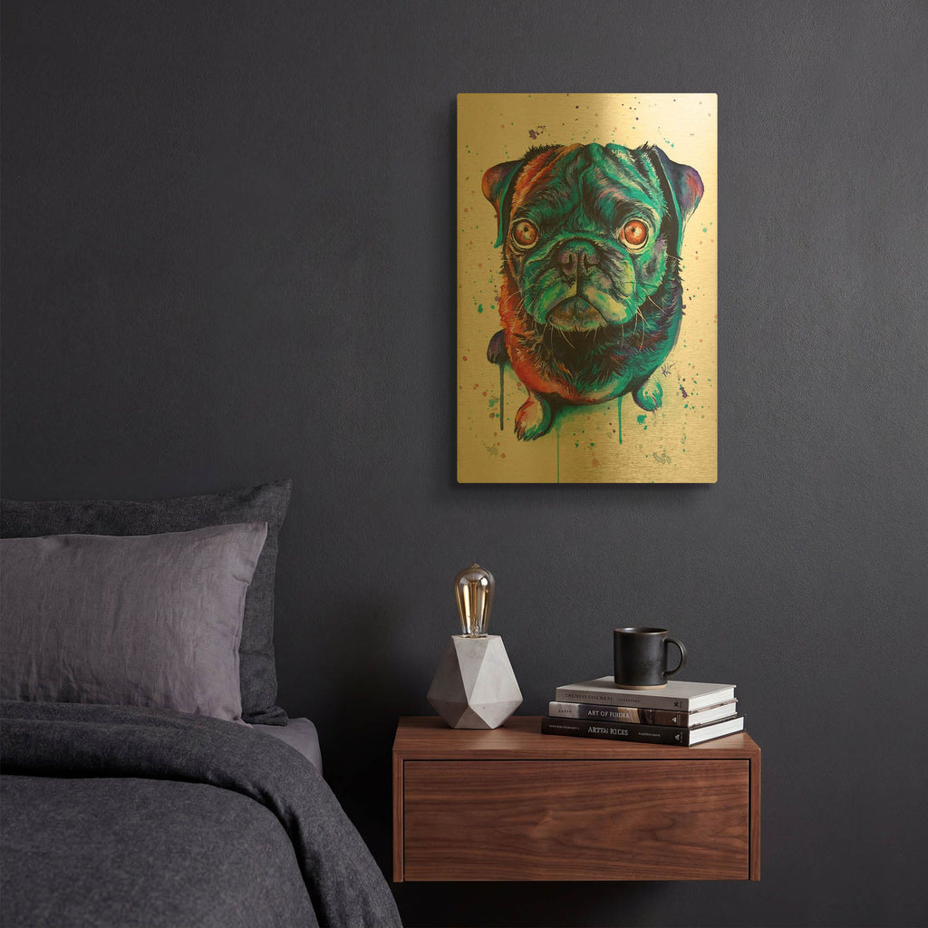 'Rainbow Dogs Pug' By Lindsay Kivi Gold Metal Wall Art