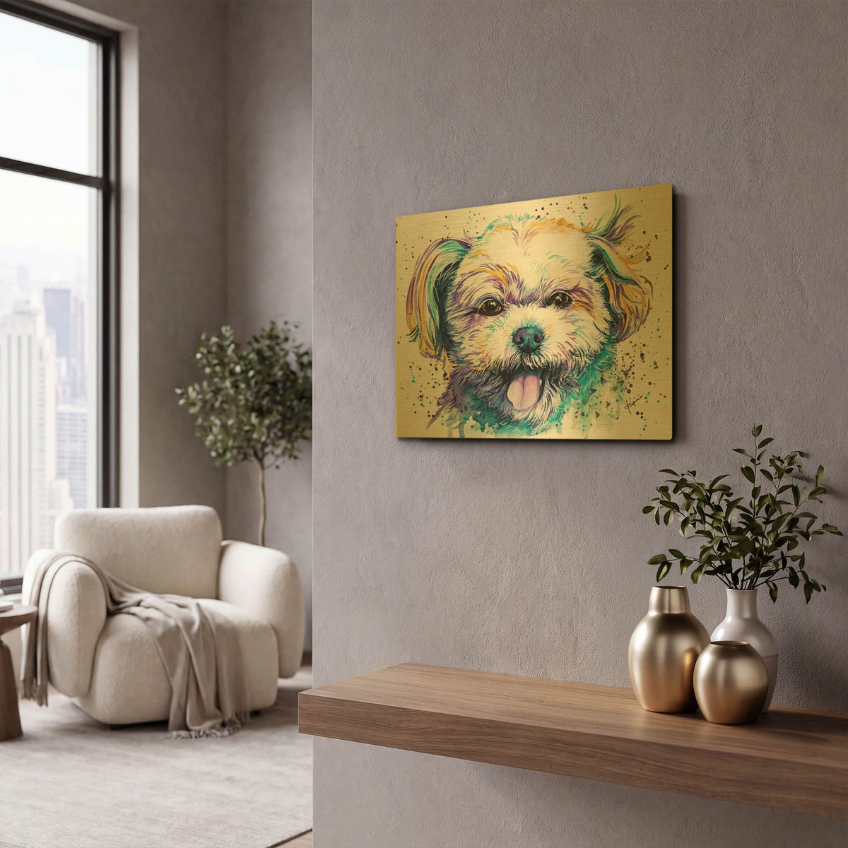 'Rainbow Dogs Shih Tzu' By Lindsay Kivi Gold Metal Wall Art