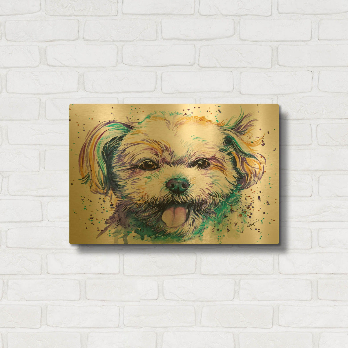 'Rainbow Dogs Shih Tzu' By Lindsay Kivi Gold Metal Wall Art