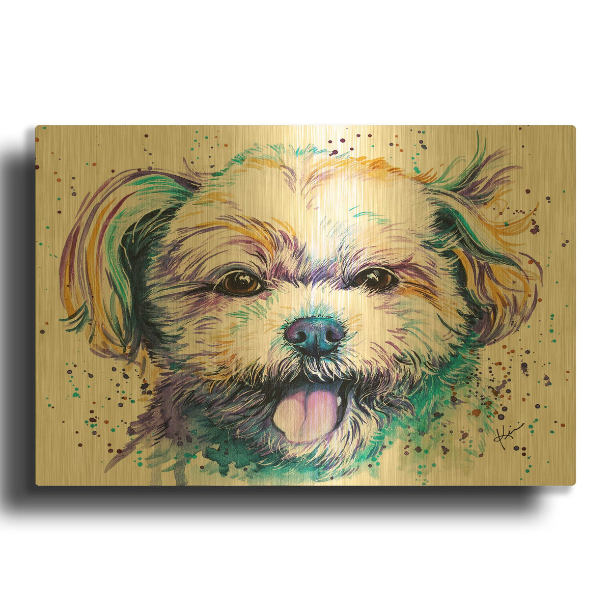 'Rainbow Dogs Shih Tzu' By Lindsay Kivi Gold Metal Wall Art