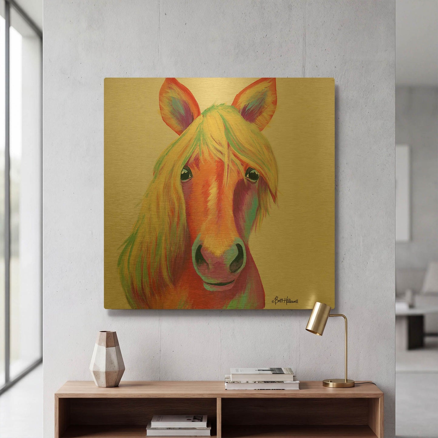 'Cheery Horse' By Britt Hallowell Gold Metal Wall Art
