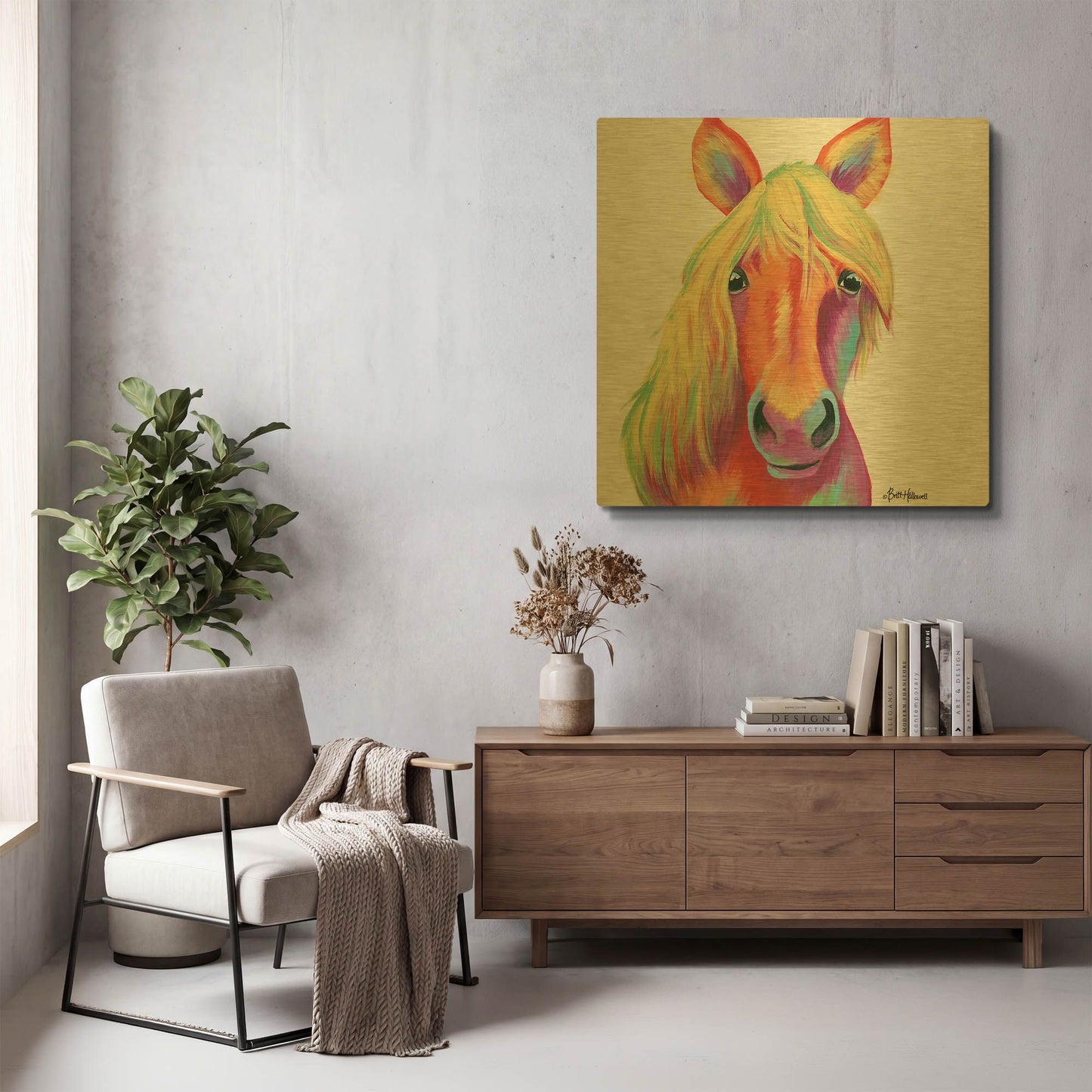 'Cheery Horse' By Britt Hallowell Gold Metal Wall Art