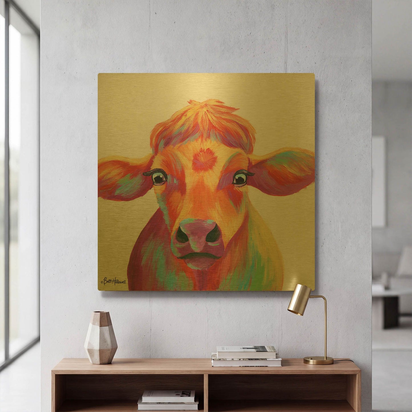 'Cheery Cow' By Britt Hallowell Gold Metal Wall Art