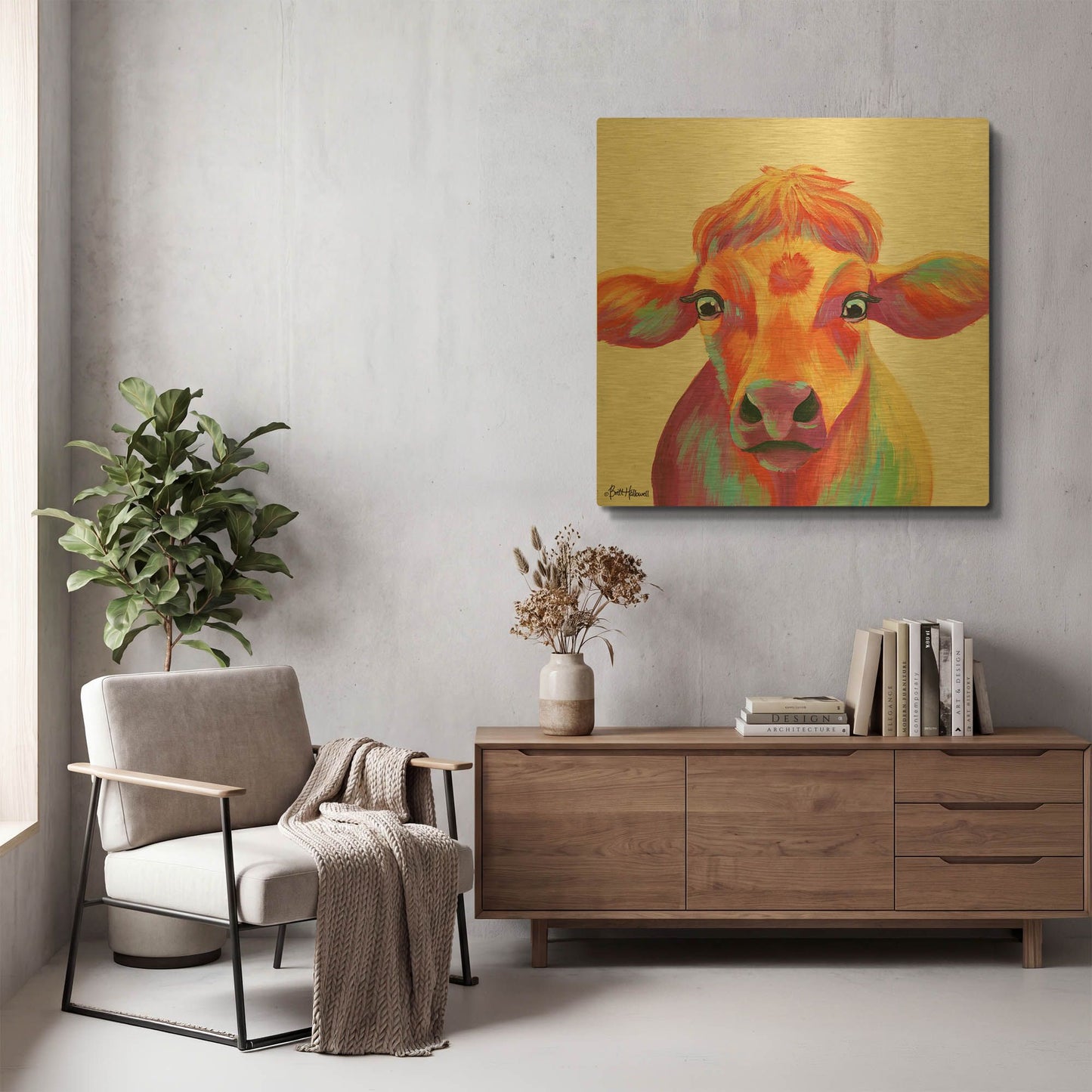 'Cheery Cow' By Britt Hallowell Gold Metal Wall Art