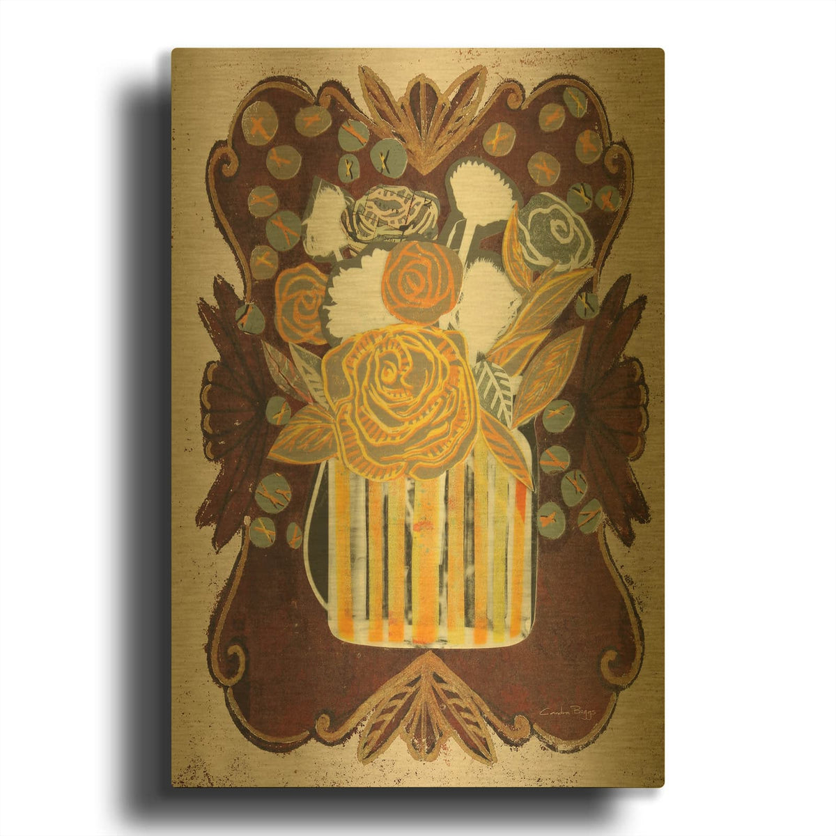 'Floral Fling 2 Cream' By Candra Boggs Gold Metal Wall Art