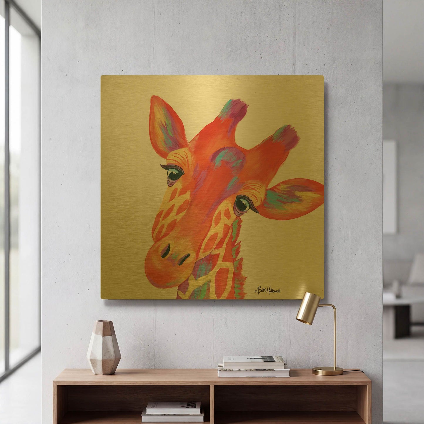 'Cheery Giraffe' By Britt Hallowell Gold Metal Wall Art