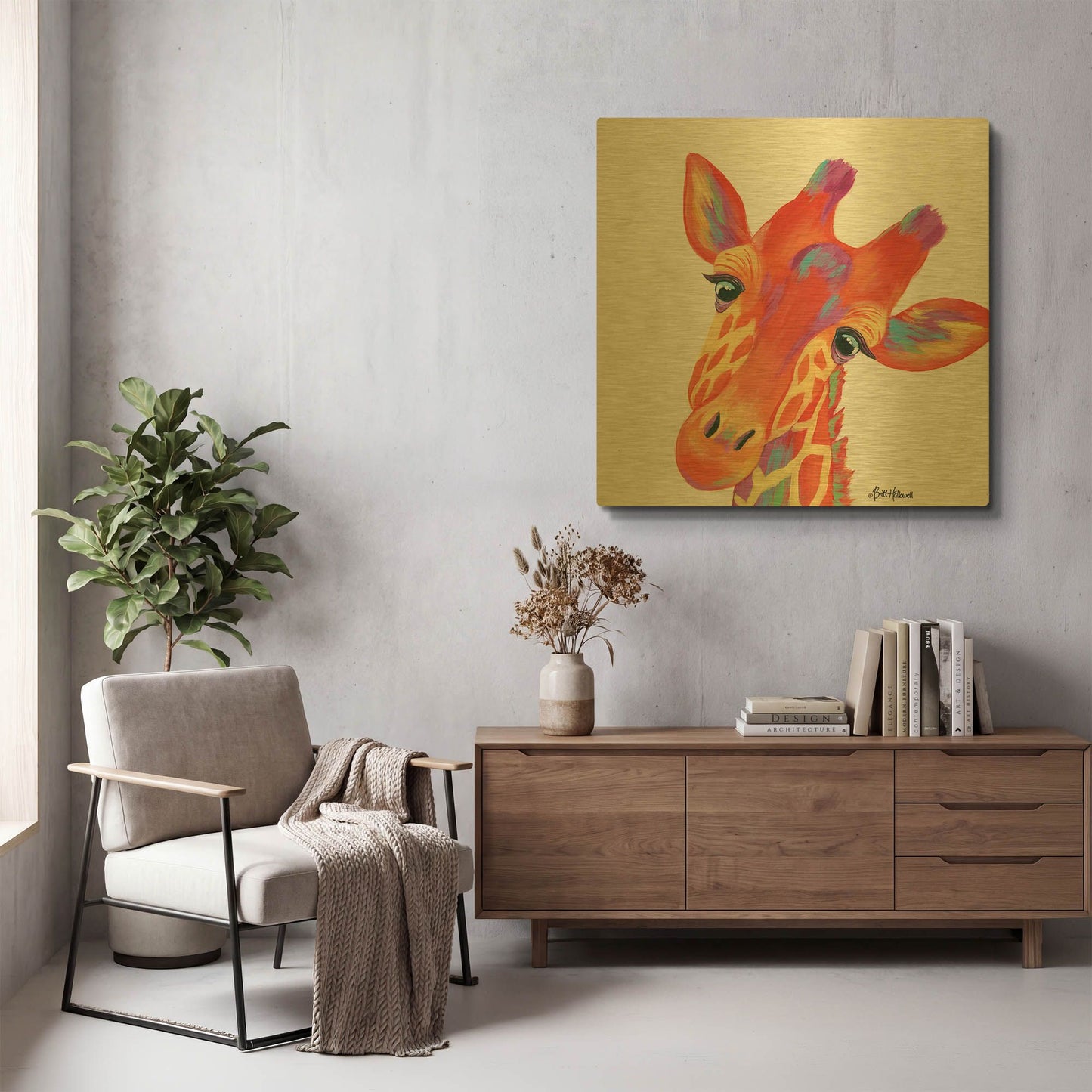 'Cheery Giraffe' By Britt Hallowell Gold Metal Wall Art