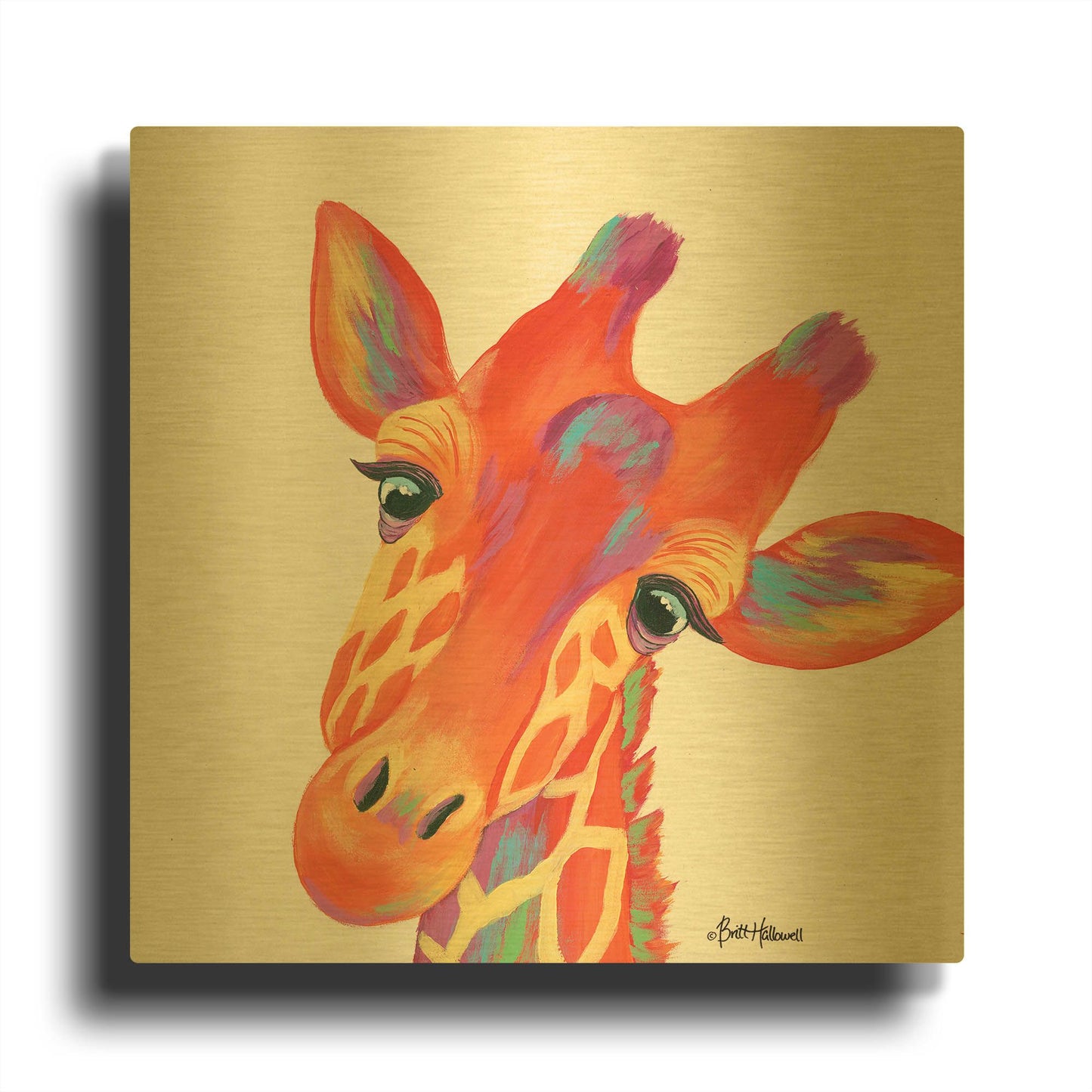 'Cheery Giraffe' By Britt Hallowell Gold Metal Wall Art