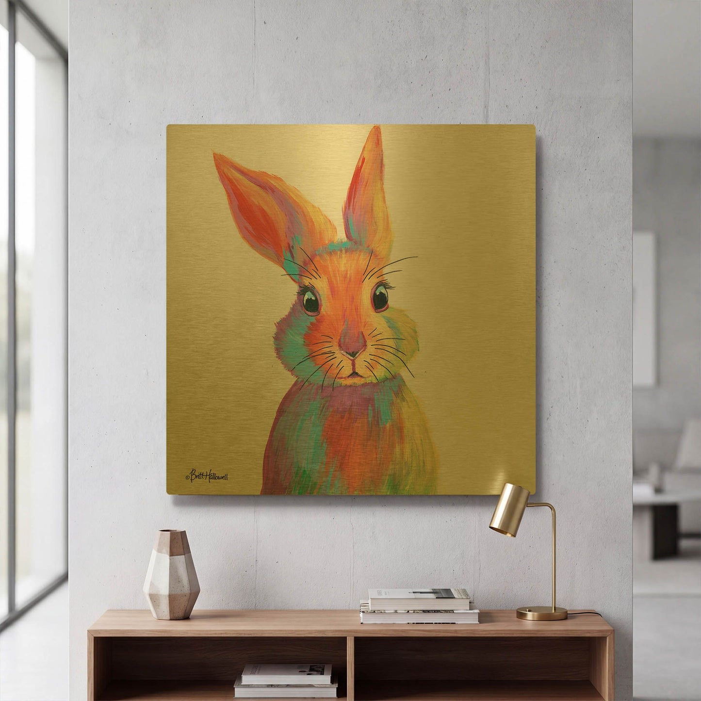 'Cheery Bunny' By Britt Hallowell Gold Metal Wall Art