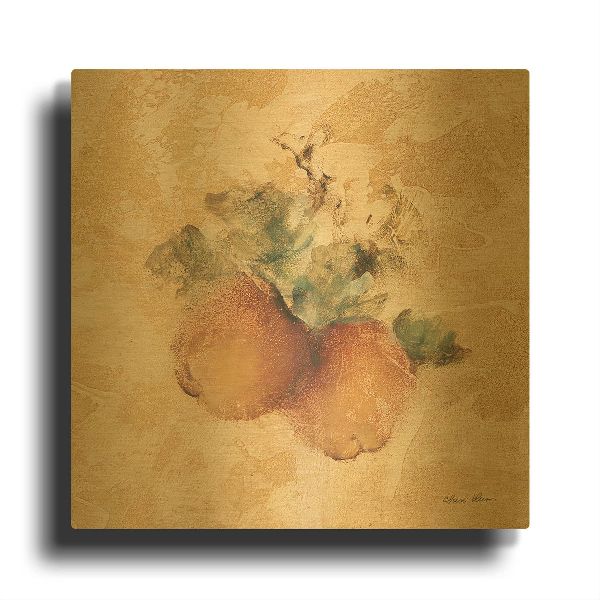 'Apples Square' By Cheri Blum Gold Metal Wall Art