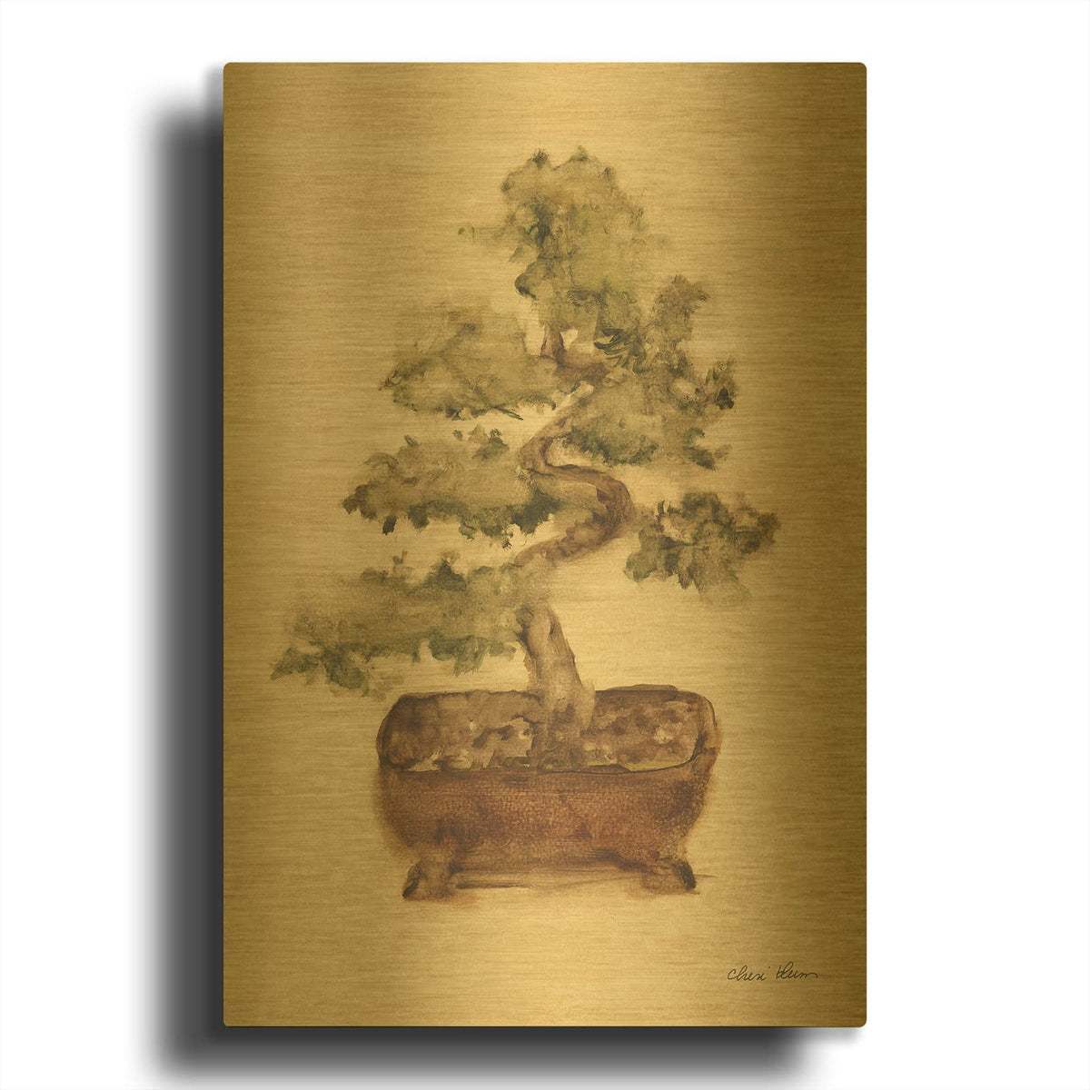 'Bonsai 1' By Cheri Blum Gold Metal Wall Art