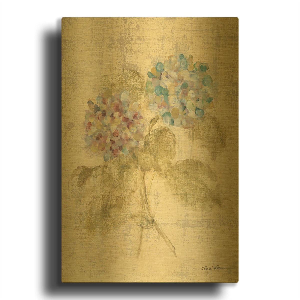 'Bouquet Of Blue Hydrangea' By Cheri Blum Gold Metal Wall Art