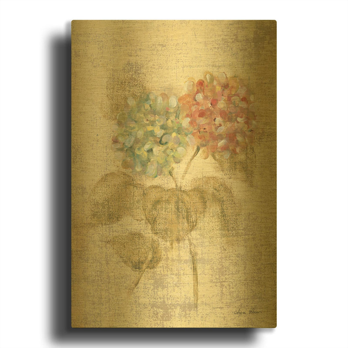 'Bouquet Of Pink Hydrangea' By Cheri Blum Gold Metal Wall Art