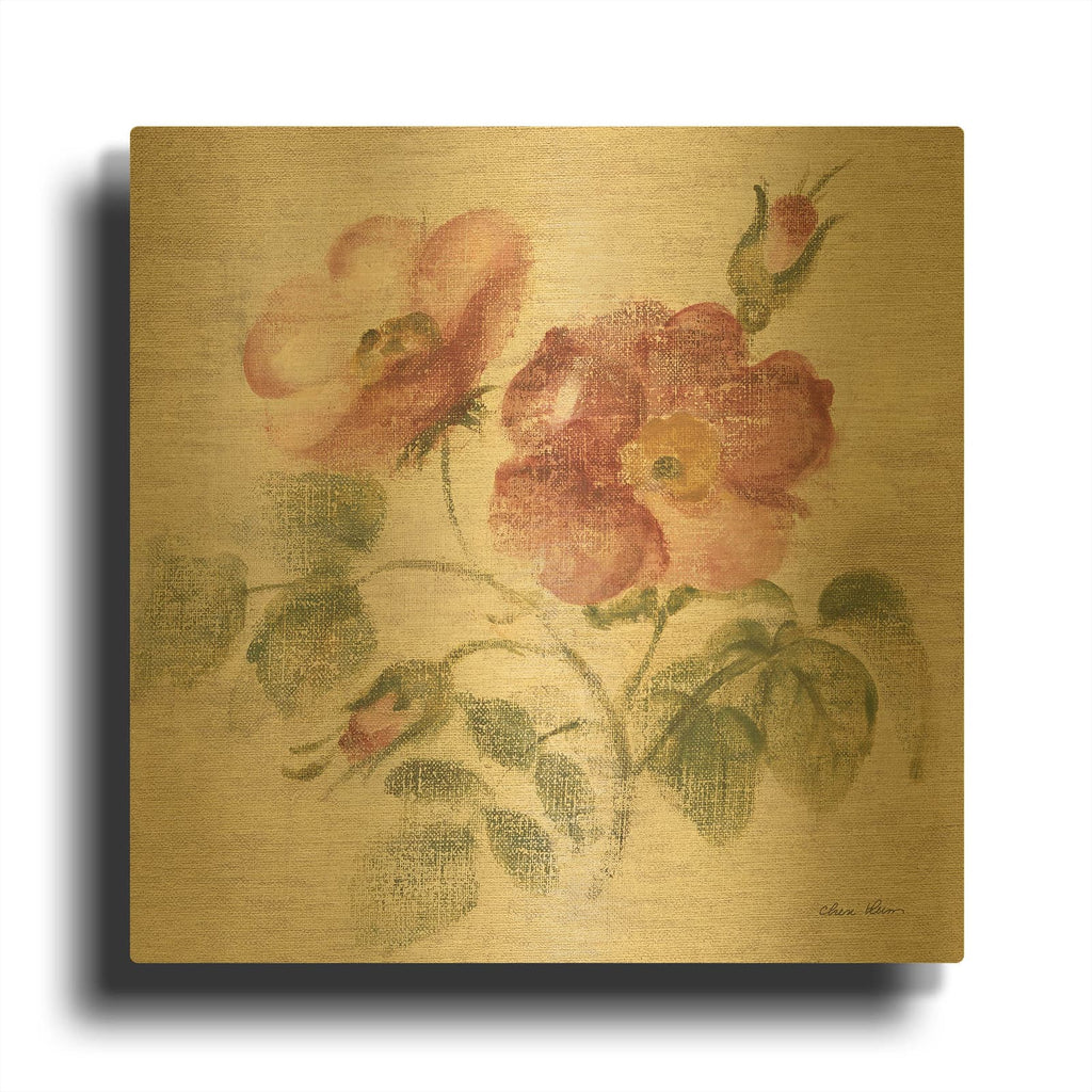 'Burgundy Rose On Antique Linen Light' By Cheri Blum Gold Metal Wall Art