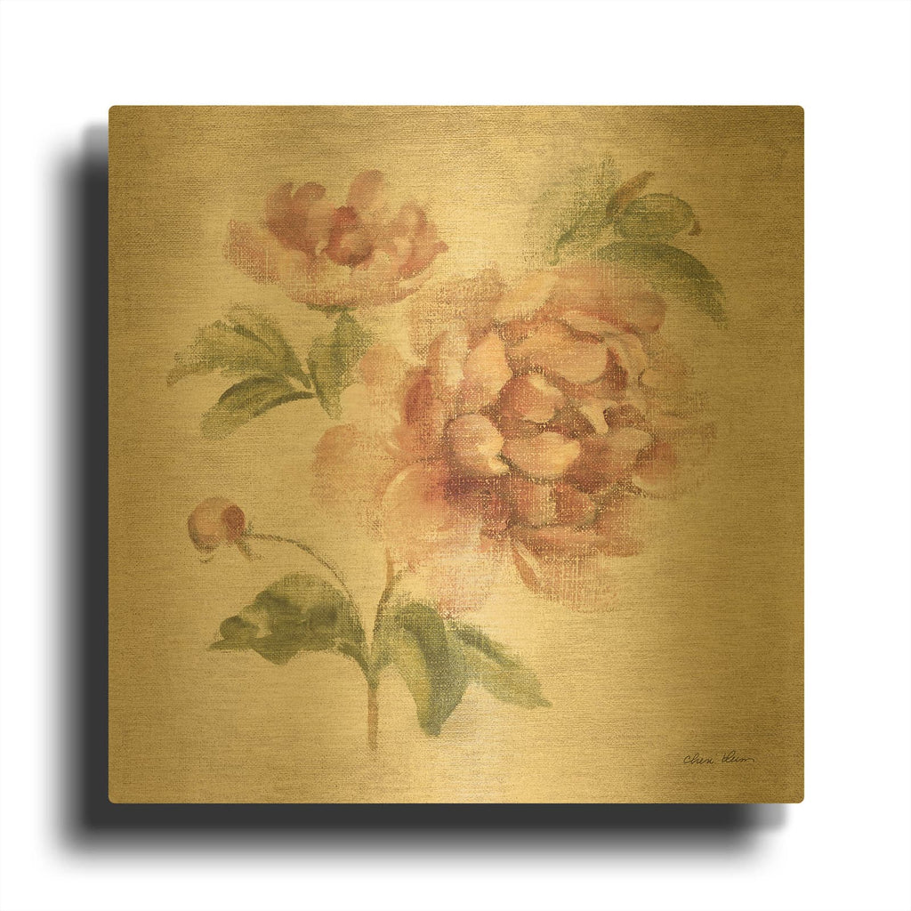 'Coral Rose On Antique Linen Light' By Cheri Blum Gold Metal Wall Art