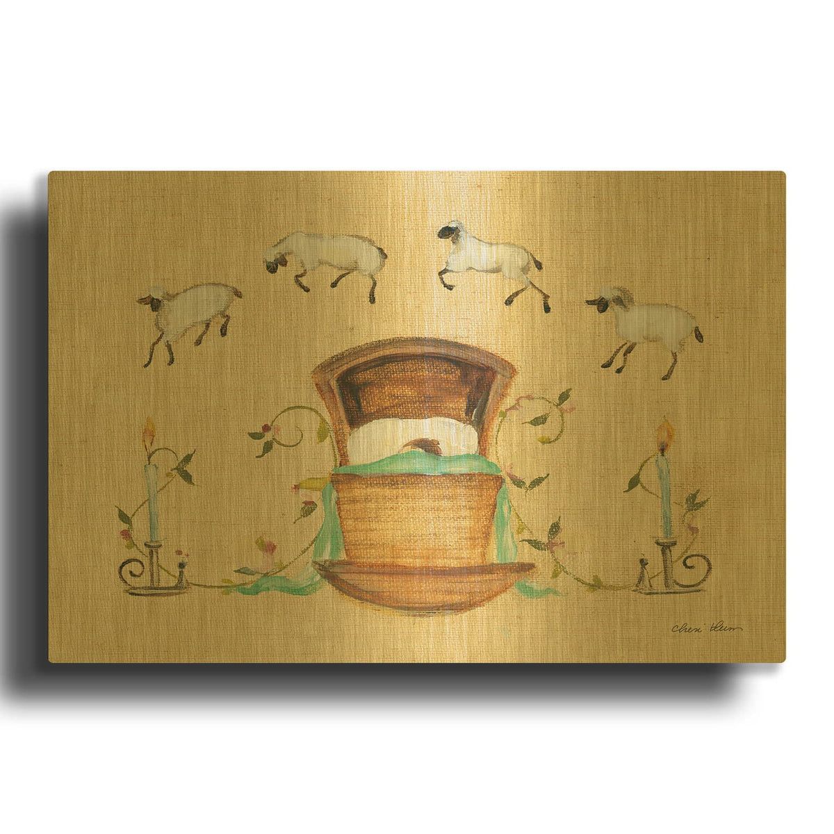 'Counting Sheep 2' By Cheri Blum Gold Metal Wall Art