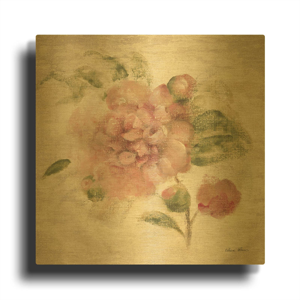 'Dusty Pink Rose On Antique Linen Light' By Cheri Blum Gold Metal Wall Art