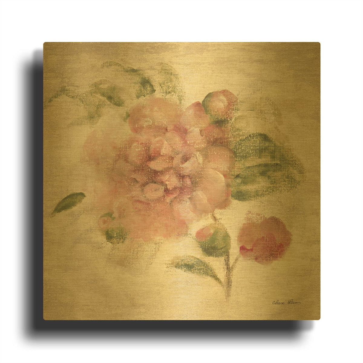 'Dusty Pink Rose On Antique Linen Light' By Cheri Blum Gold Metal Wall Art