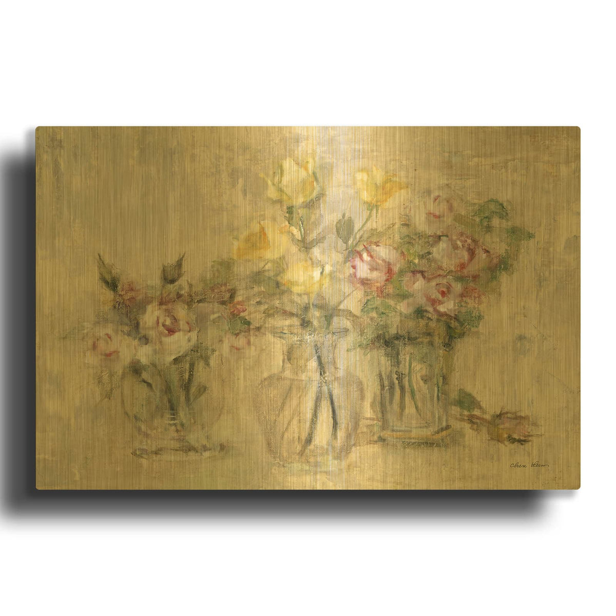 'Flowers In Etched Glass' By Cheri Blum Gold Metal Wall Art
