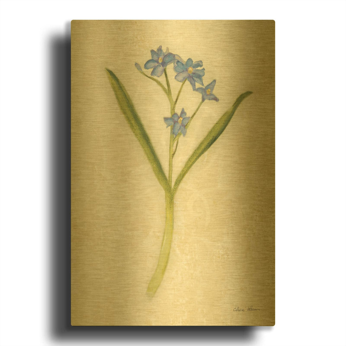 'Forget Me Not Stem' By Cheri Blum Gold Metal Wall Art