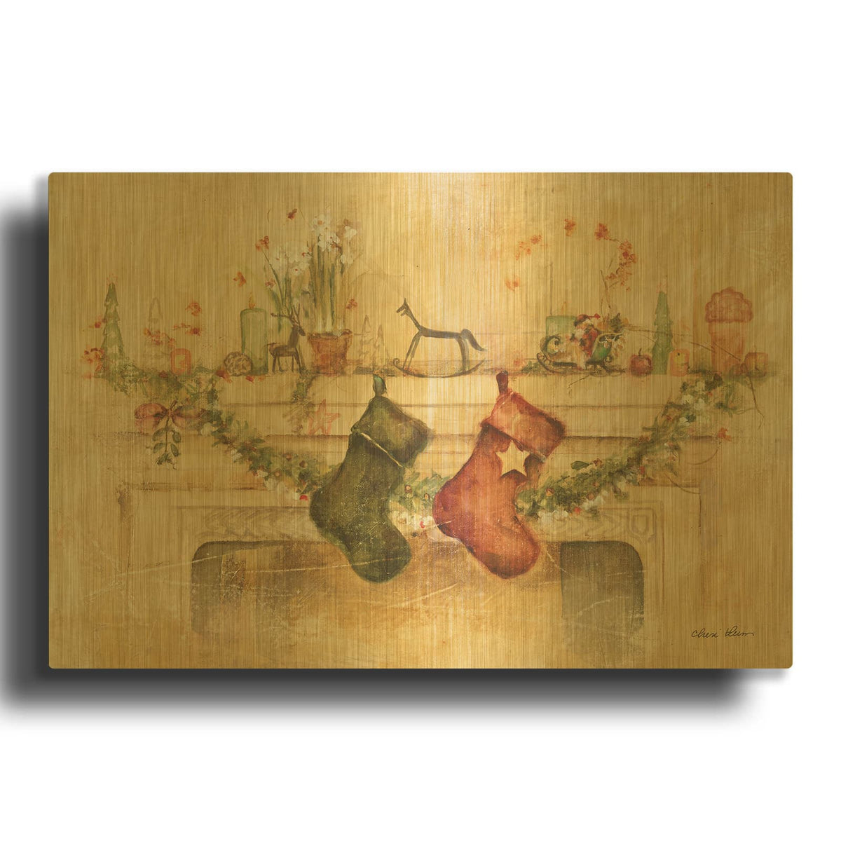 'Holiday Mantle' By Cheri Blum Gold Metal Wall Art