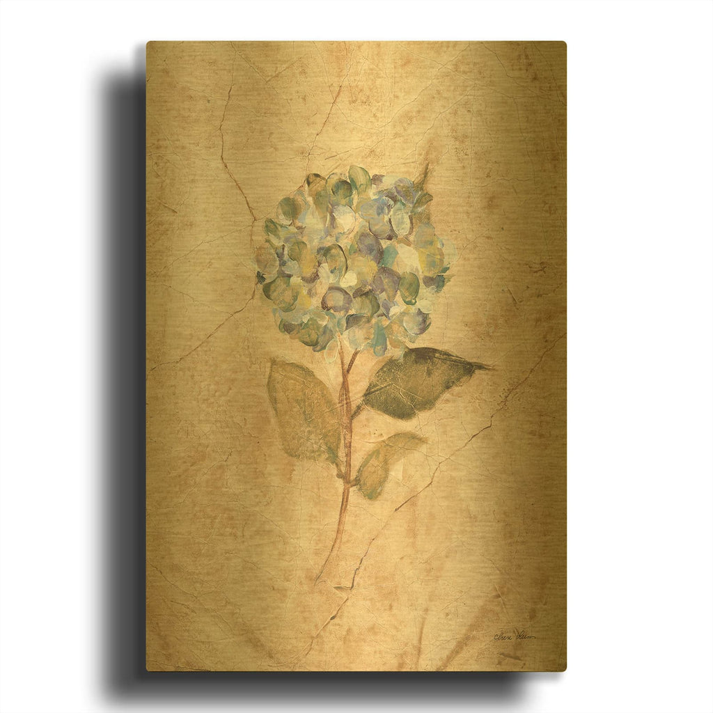 'Hydrangea On Cracked Linen' By Cheri Blum Gold Metal Wall Art