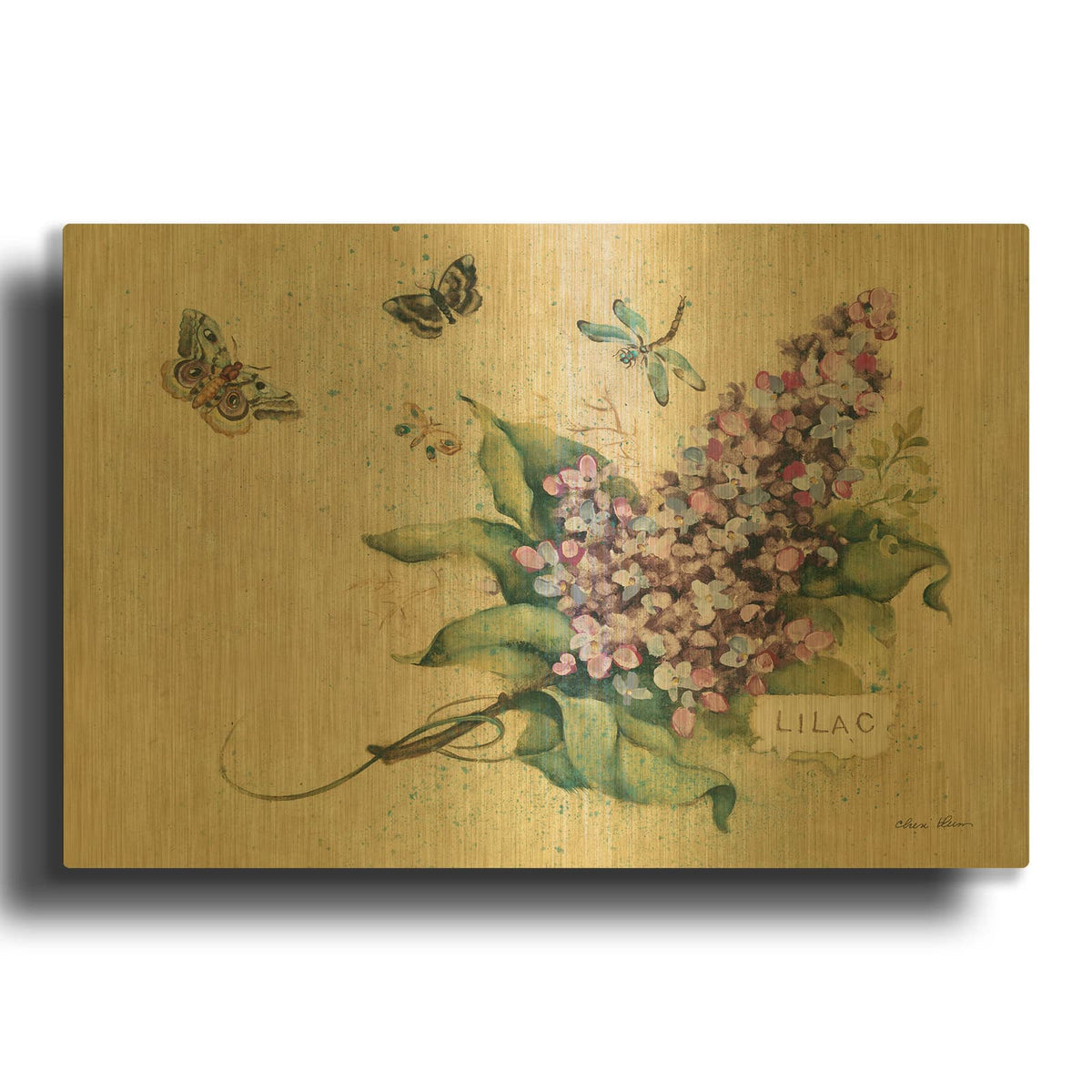 'Lilacs And Butterflies' By Cheri Blum Gold Metal Wall Art