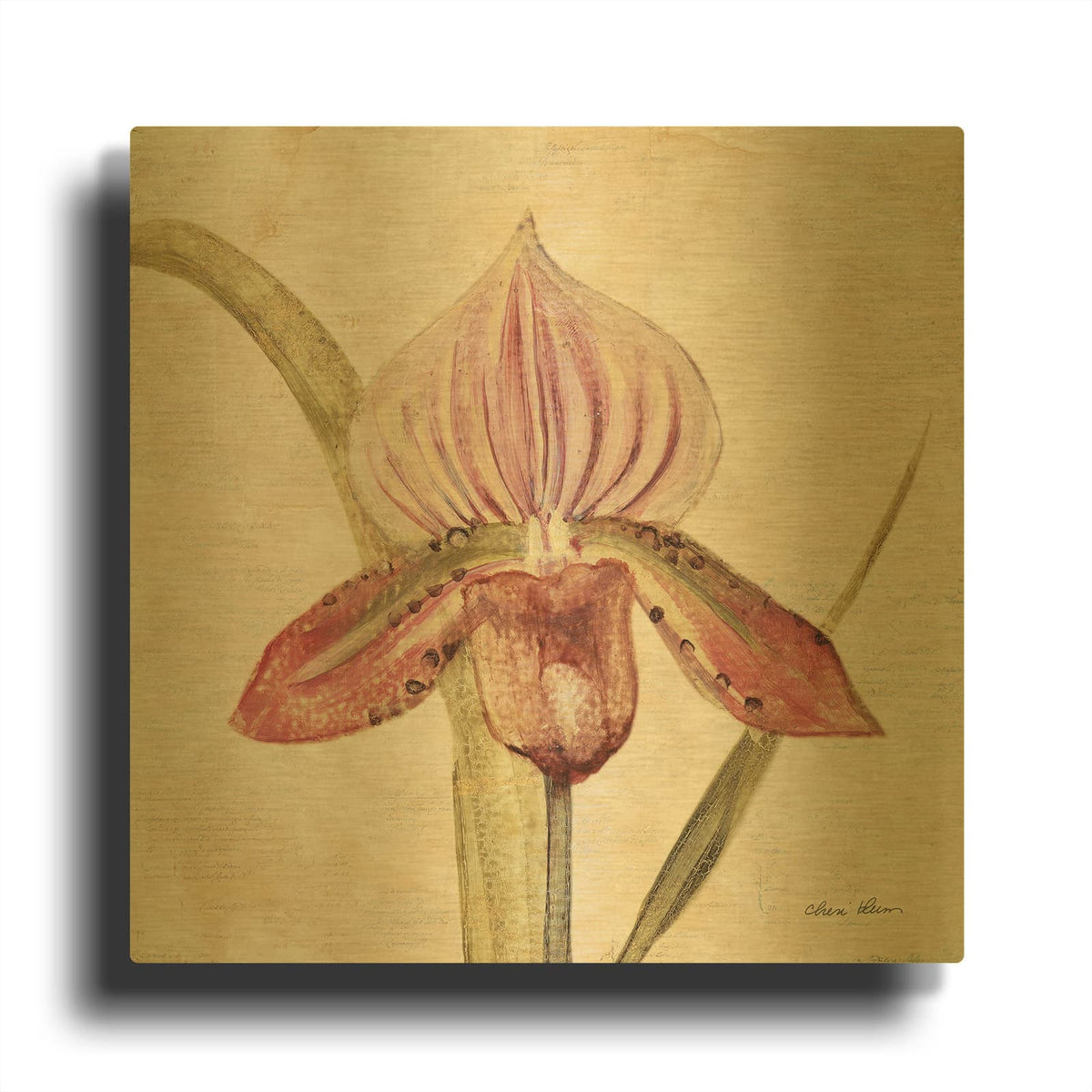 'Orchid 3' By Cheri Blum Gold Metal Wall Art