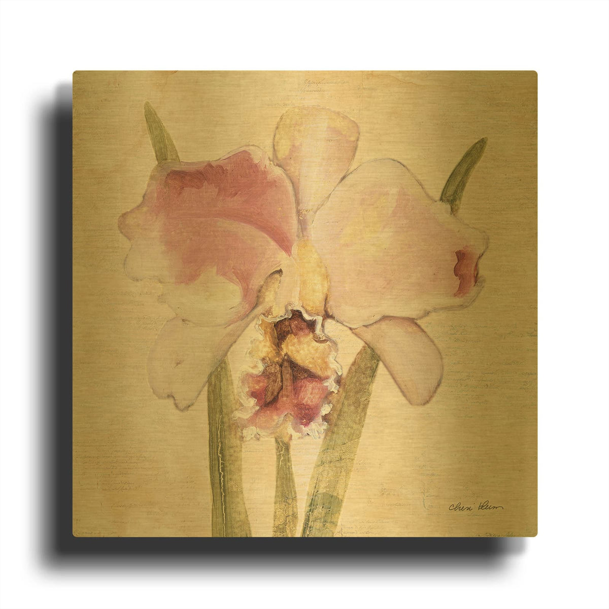 'Orchid 6' By Cheri Blum Gold Metal Wall Art