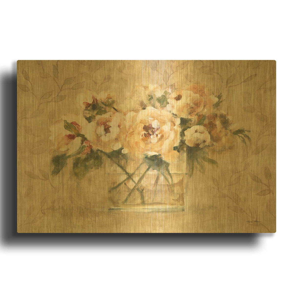 'Peonies In Glass' By Cheri Blum Gold Metal Wall Art