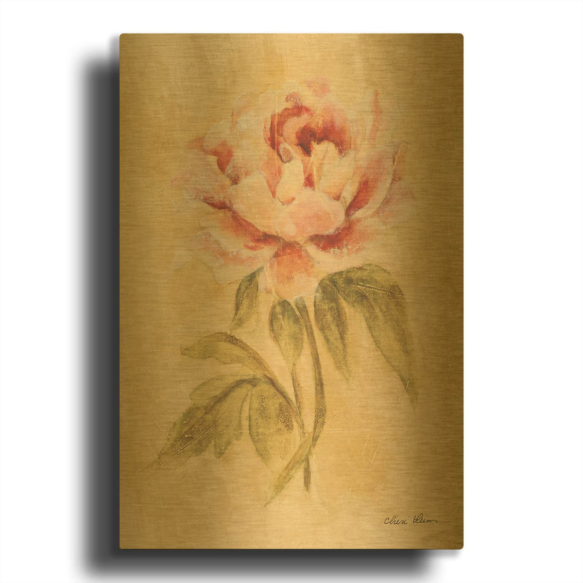 'Peony 1' By Cheri Blum Gold Metal Wall Art
