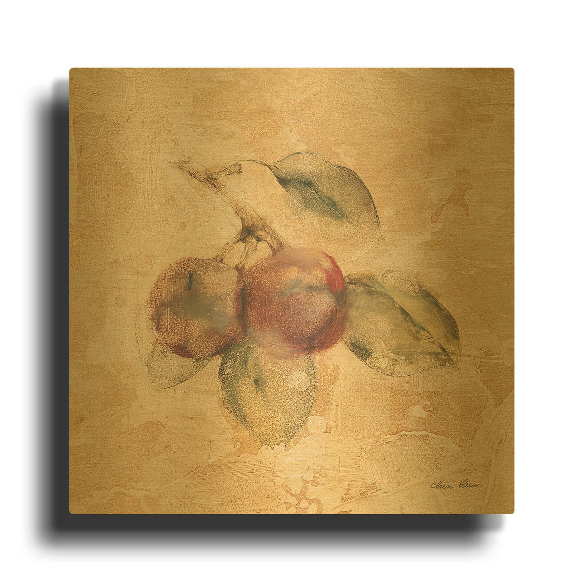 'Plums Square' By Cheri Blum Gold Metal Wall Art