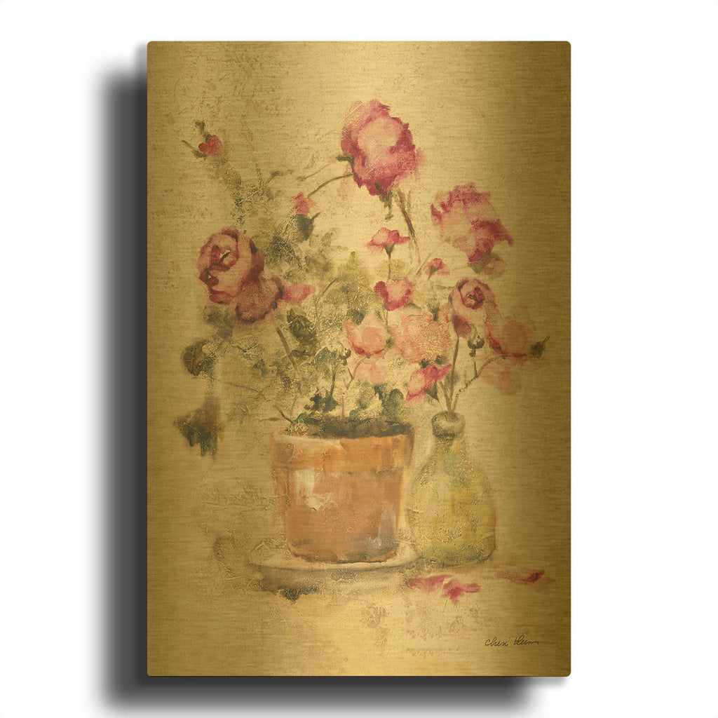 'Potted Roses 6' By Cheri Blum Gold Metal Wall Art