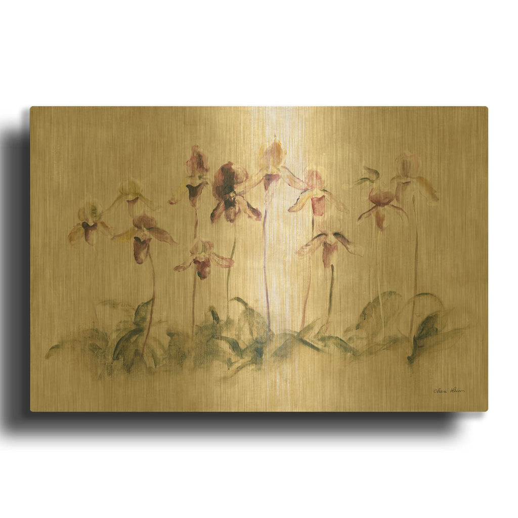 'Purple Dancing Orchids' By Cheri Blum Gold Metal Wall Art