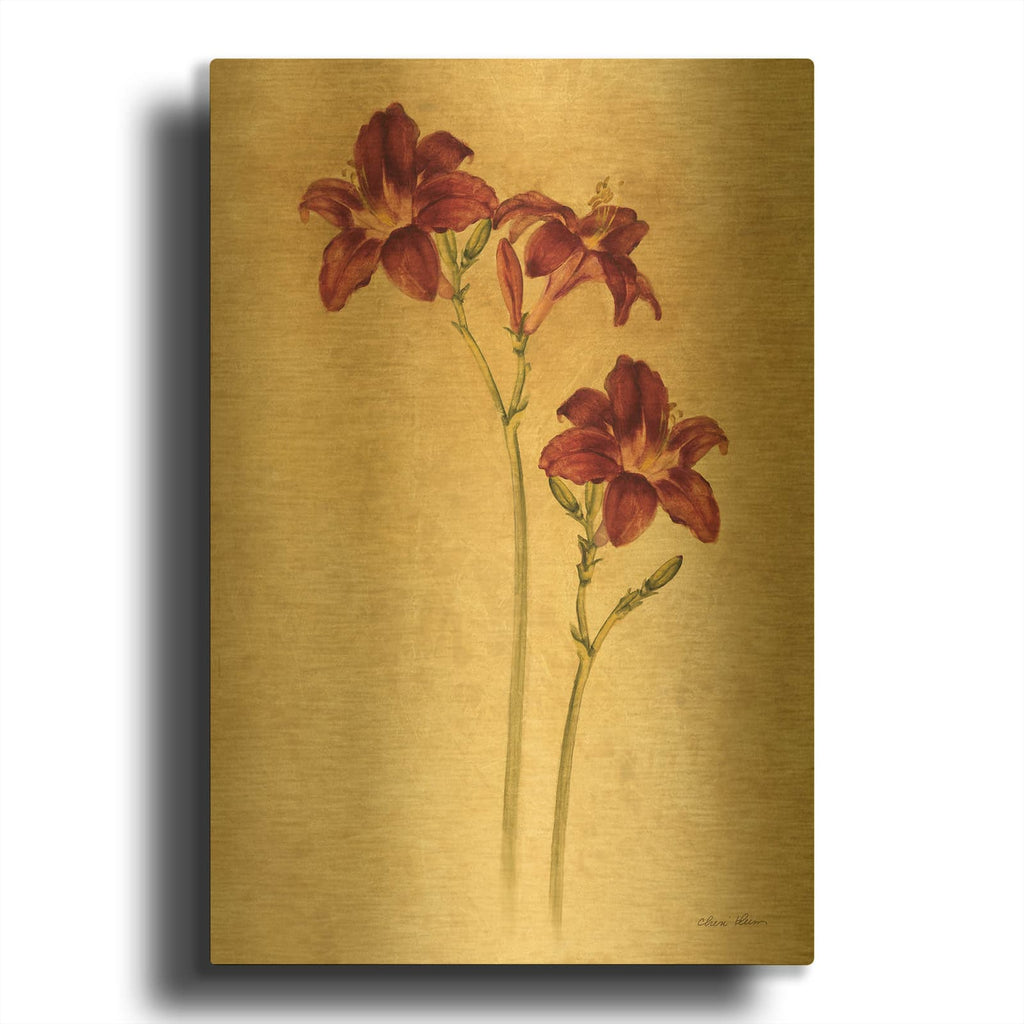 'Red Day Lily' By Cheri Blum Gold Metal Wall Art